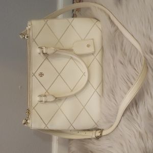 TORY BURCH CREME SAFFIANO LEATHER SATCHEL